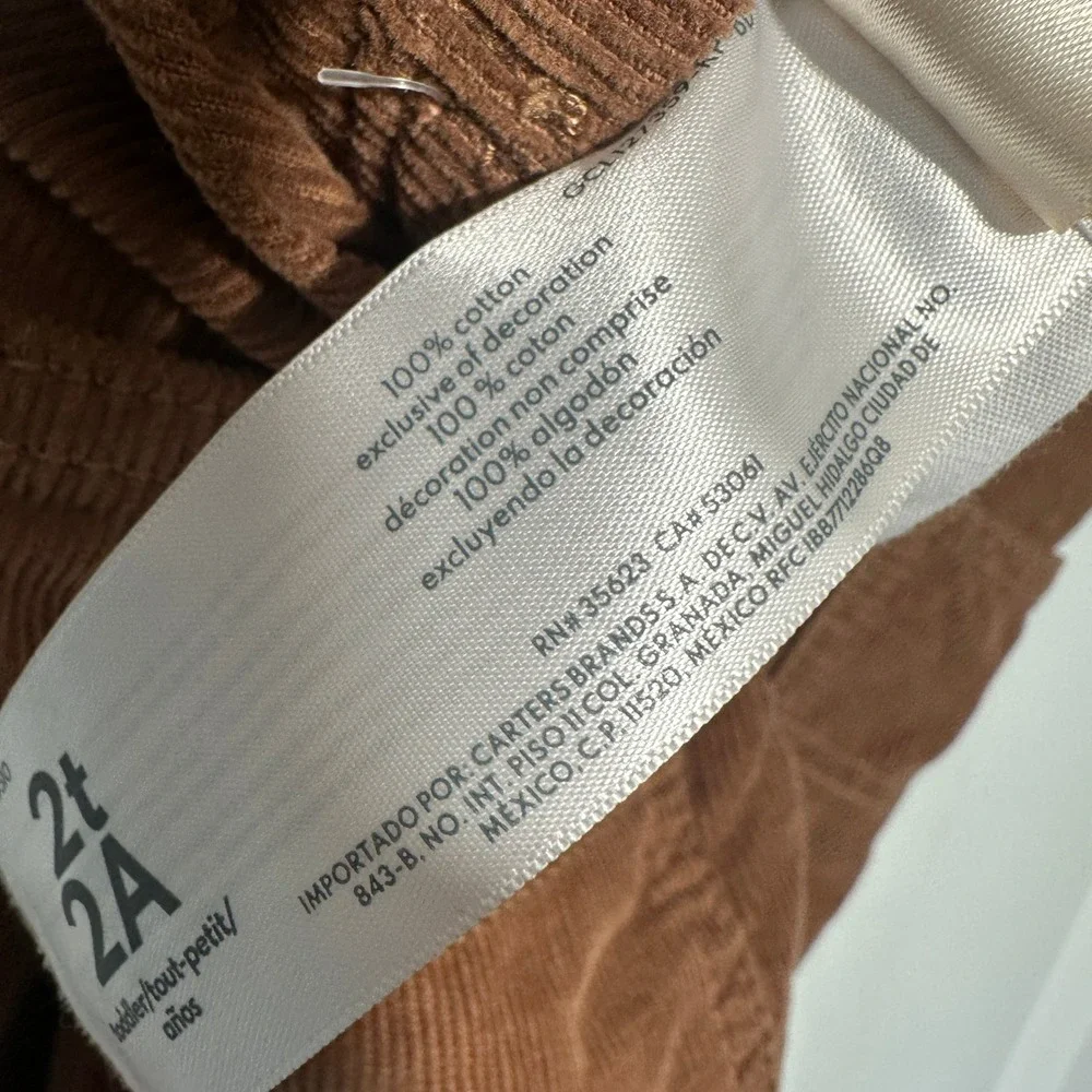 OshKosh Corduroy Overalls Kids 2T Brown Plaid Lined Bibs Cotton Vestbak Neutral